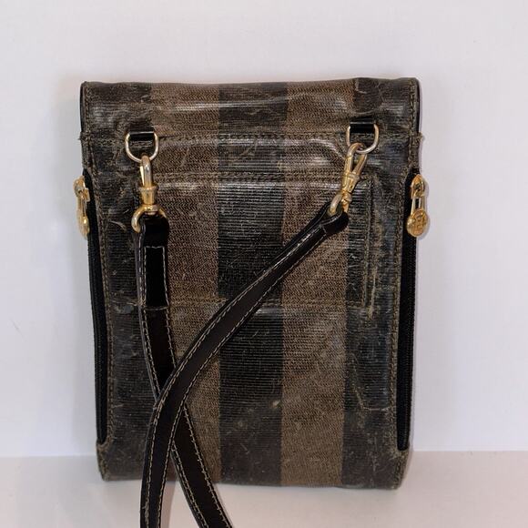 Authentic FENDI Vintage Crossbody Phone Pouch Bag Brown Black Canvas - Picture 3 of 14